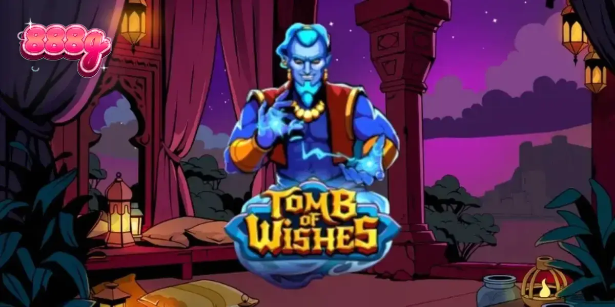 Cena vibrante do jogo Tomb of Wishes com símbolos de tesouros e lâmpadas mágicas